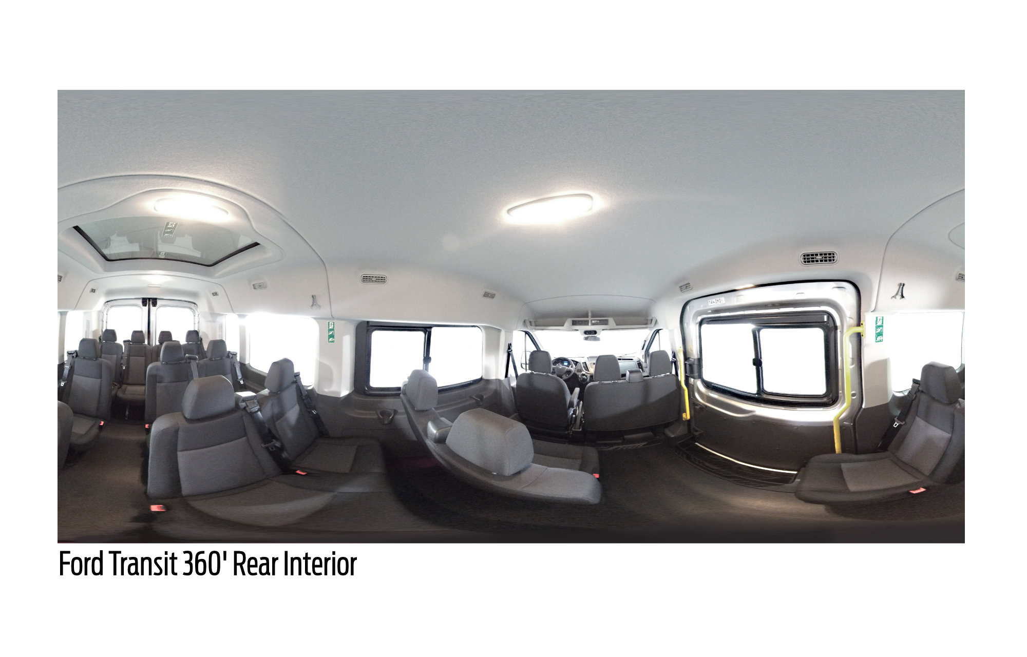 The Ford Transit spacious interior with enough room for 15 passengers.